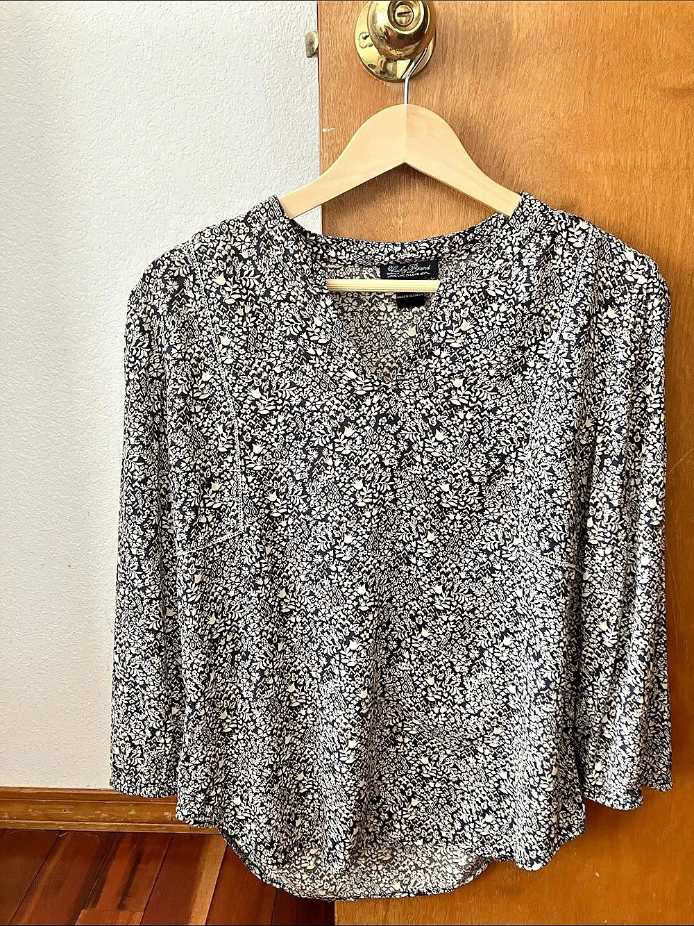 Lucky Brand Floral Long Sleeve Blouse in Black & White Size Small